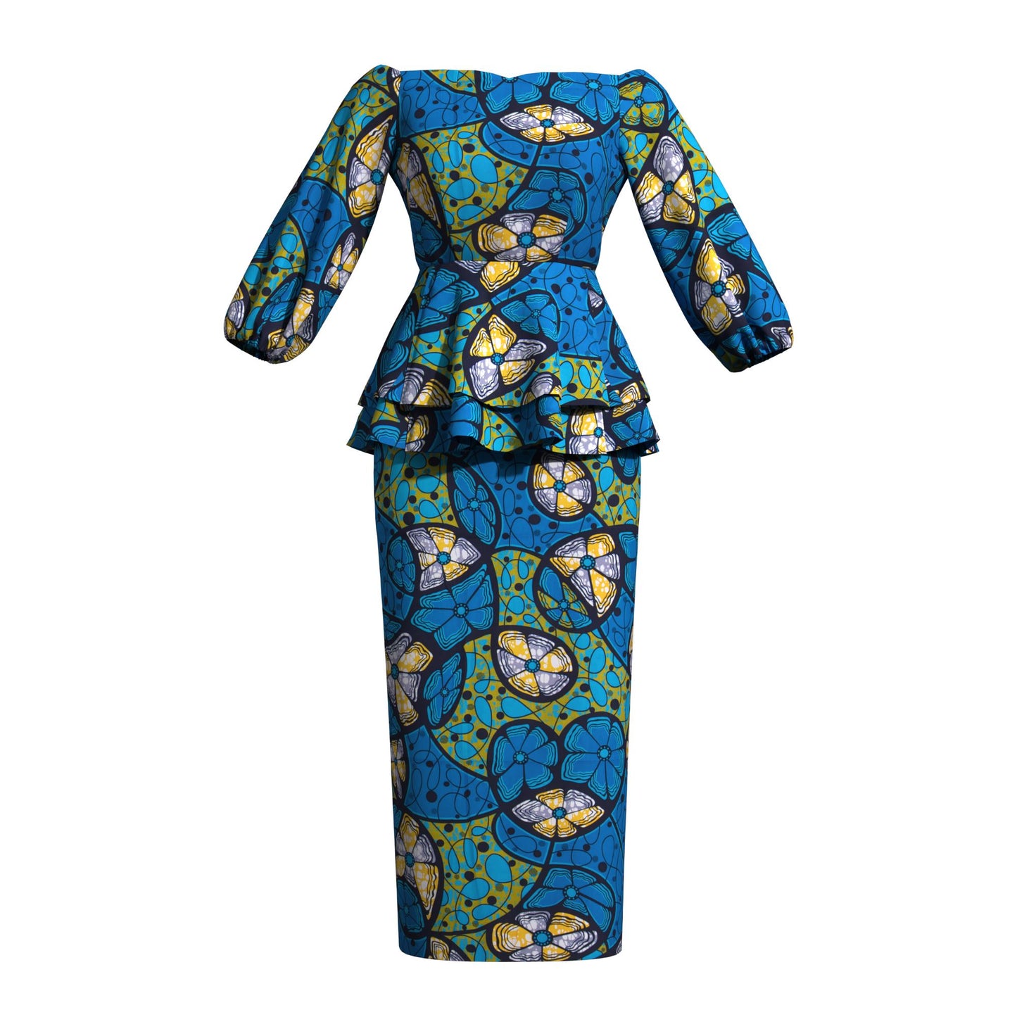 Ankara Print Elastic Cuff Peplum Top & Maxi Skirt Set