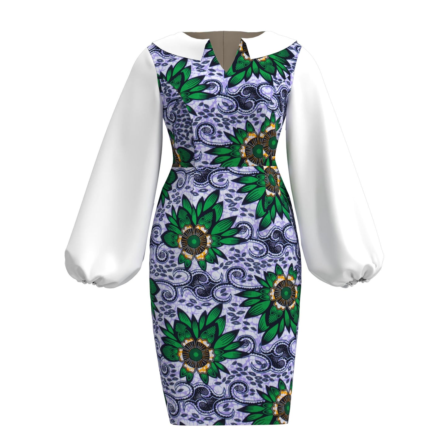 African Print Peter Pan Collar Puff Sleeve Midi Dress