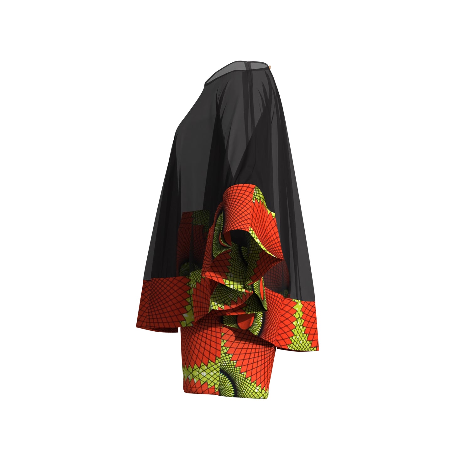 African Print Chiffon Cape Top & Shorts Two-Piece Set