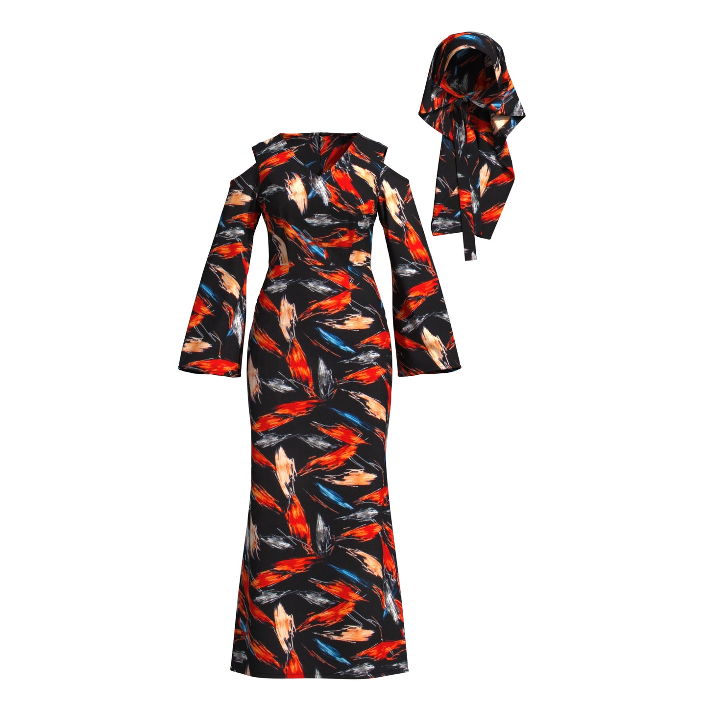 African Print High Waist Pleated Cold Shoulder Party Dress