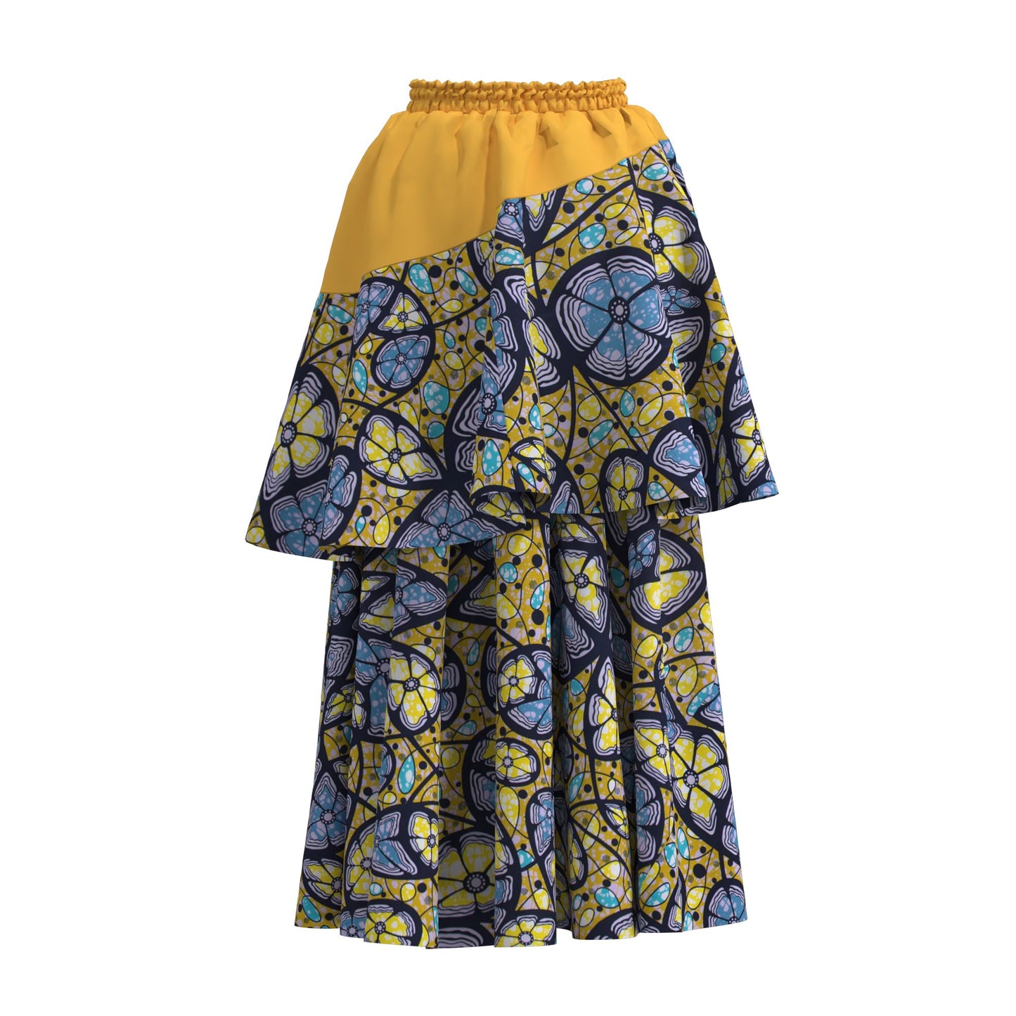 African Print Color Block Tiered Maxi Skirt