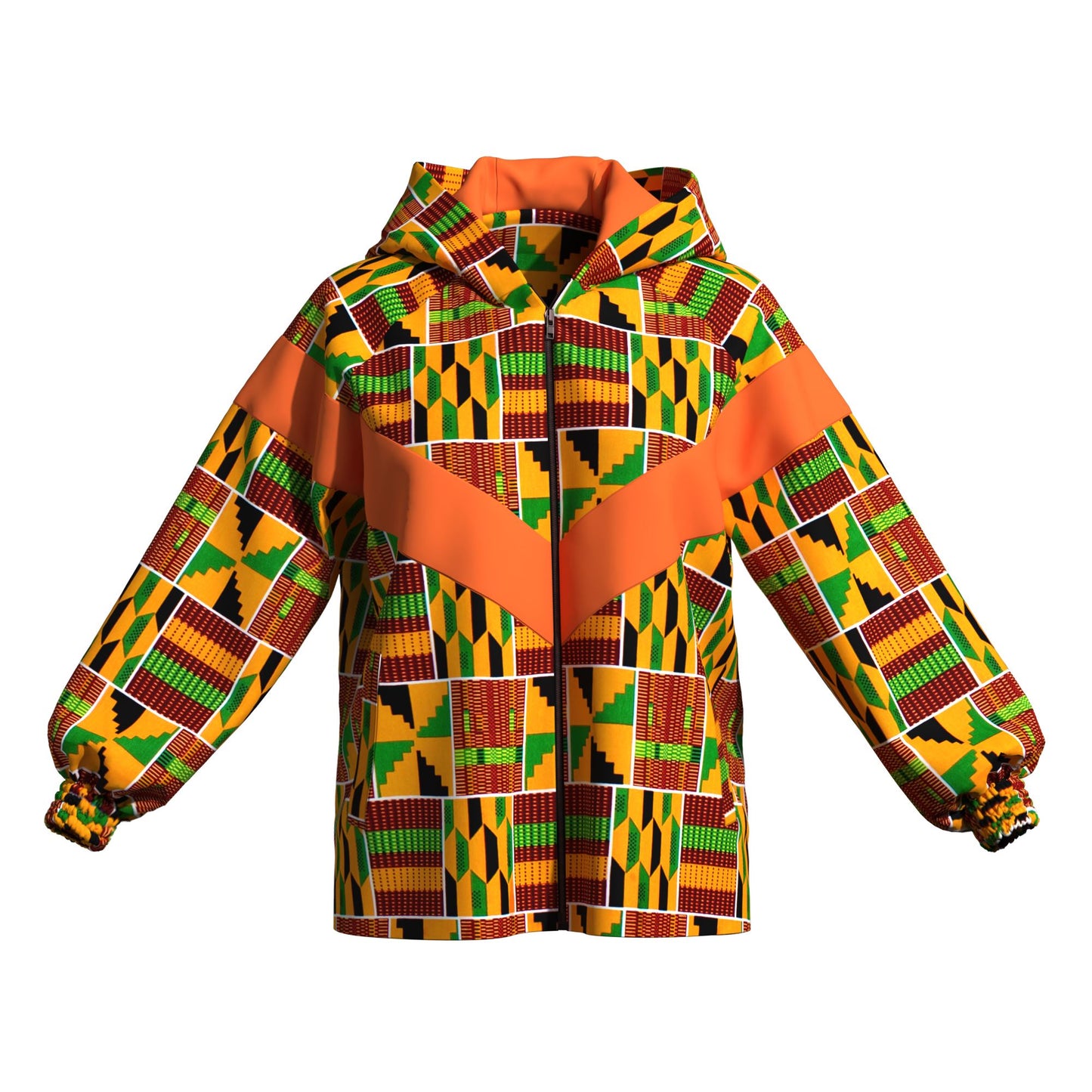Afrocentric Zip-Up Hoodie with Color Block Accen