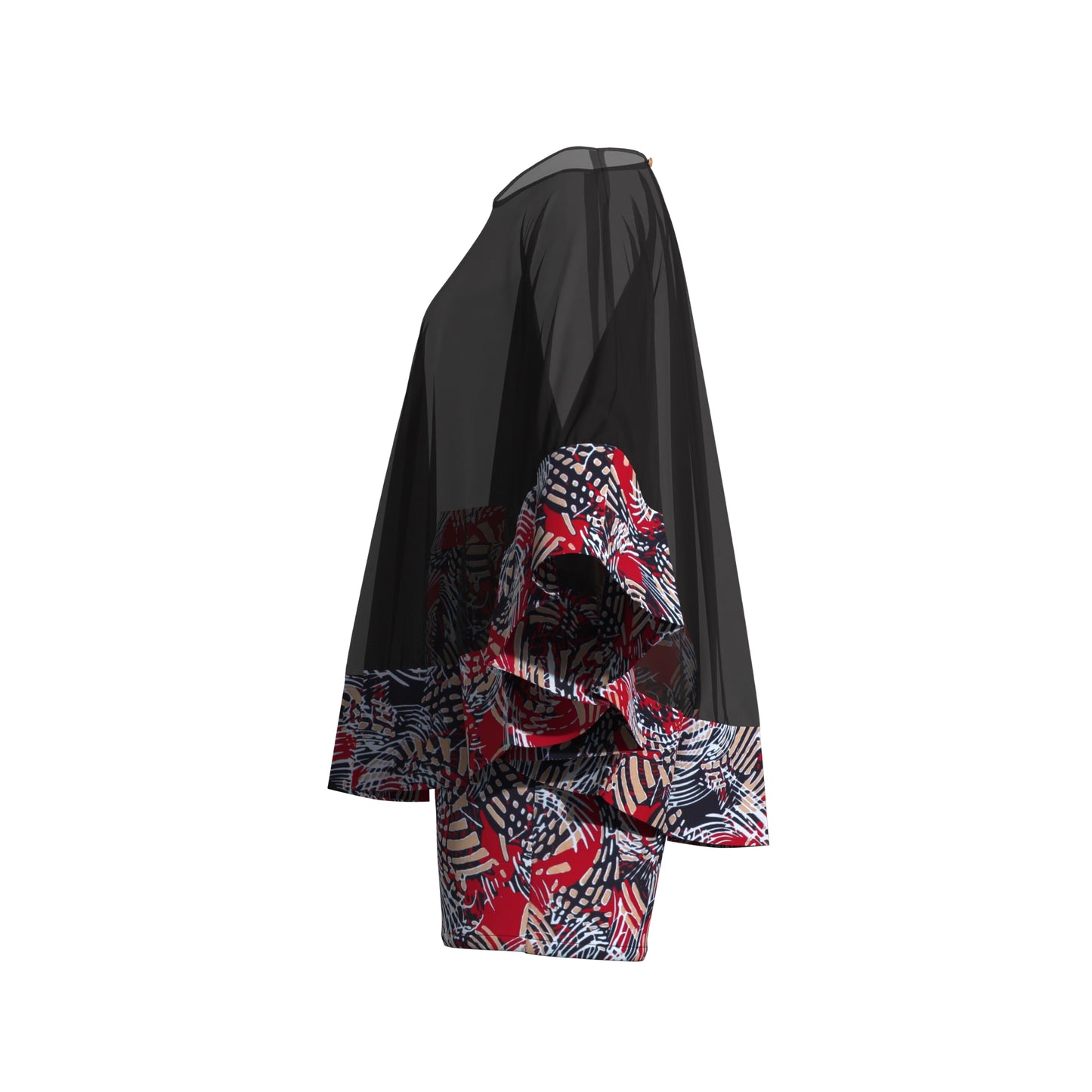 African Print Chiffon Cape Top & Shorts Two-Piece Set