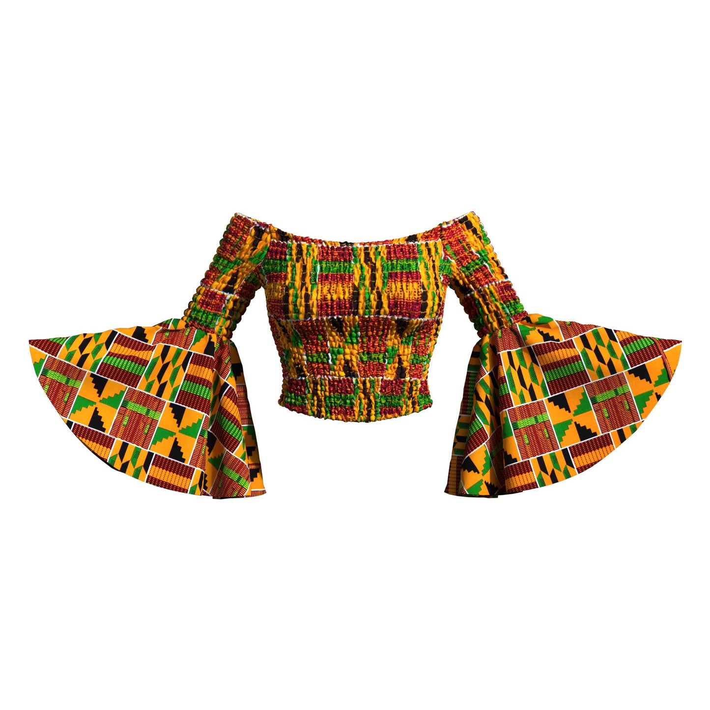 Artisanal Ankara Wax Print Smocked Flare Sleeve Blouse, Multiple Prints