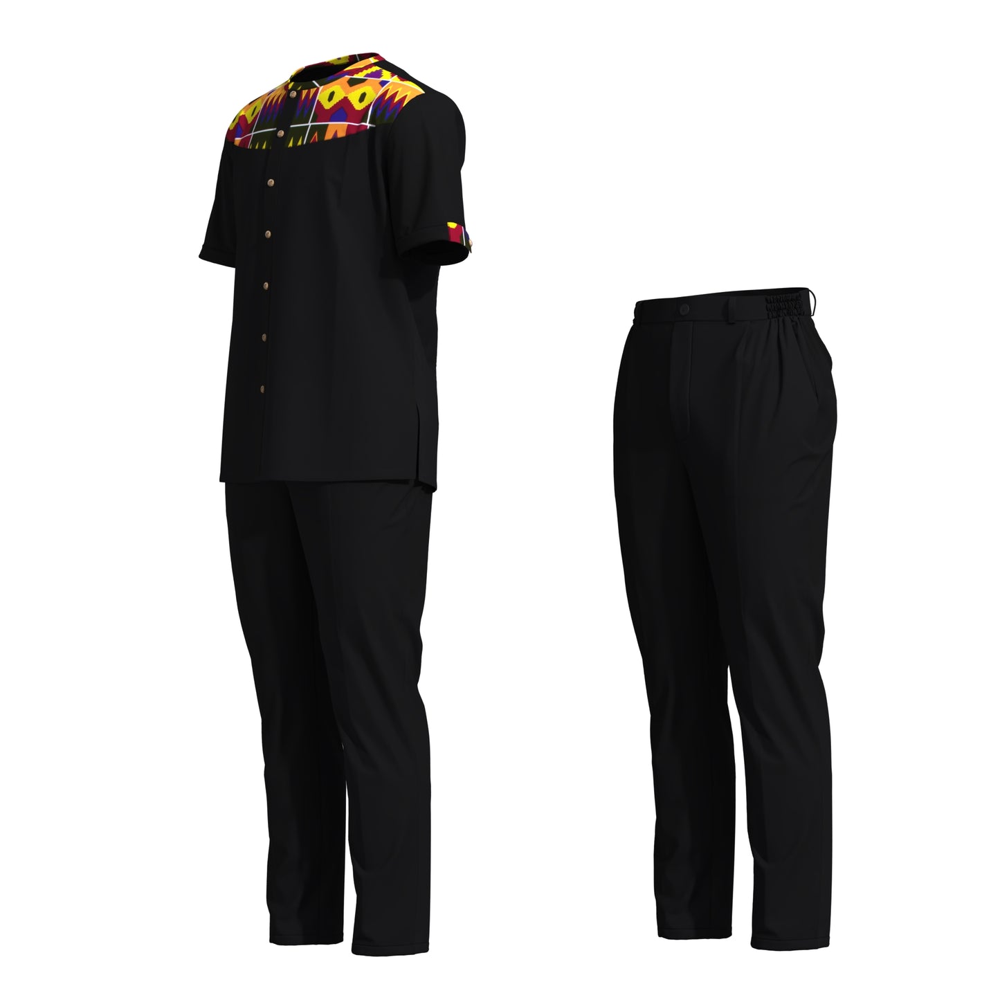 African Print Patchwork Short Sleeve Shirt & Pants Set