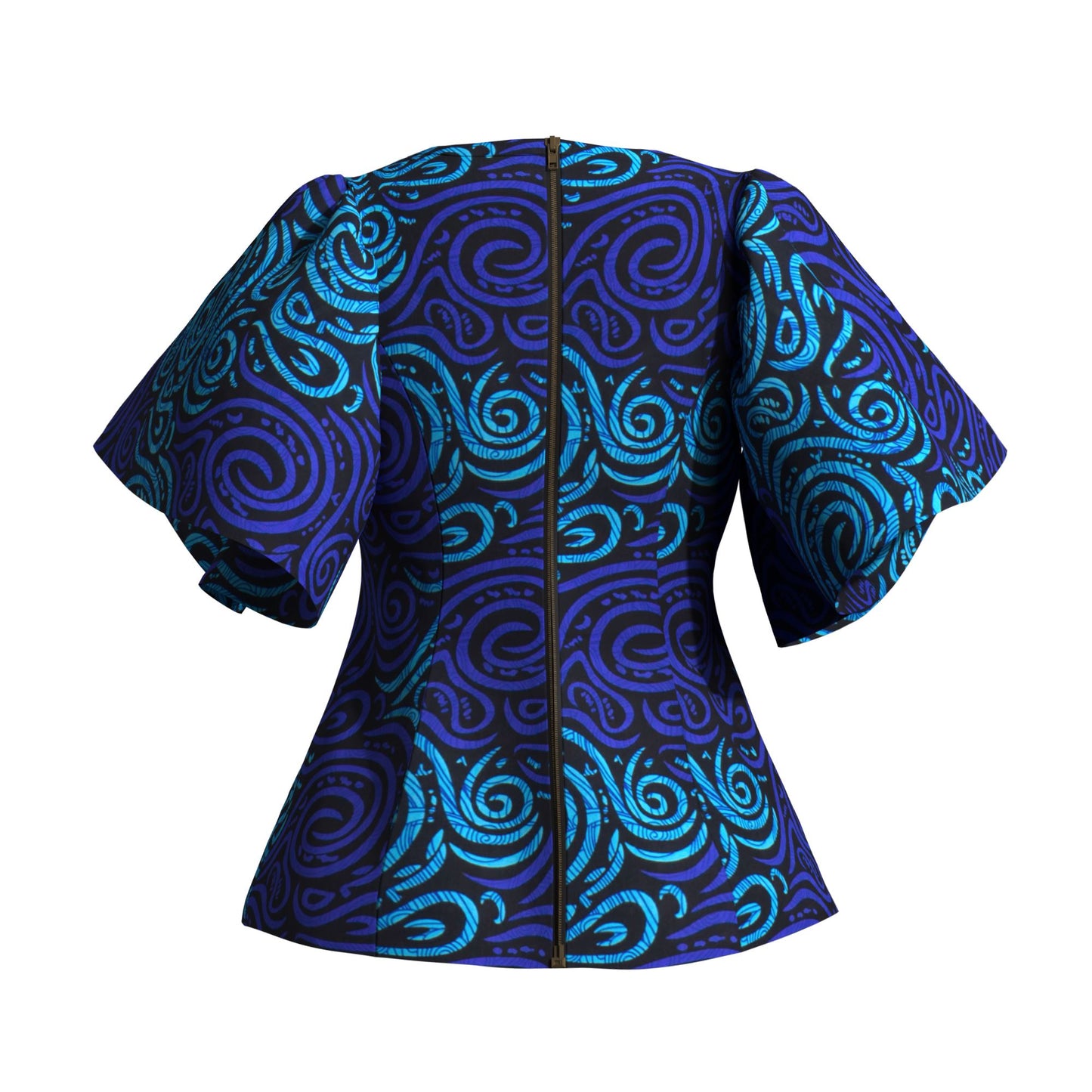 African Print Fitted Waist Flounce Sleeve Top