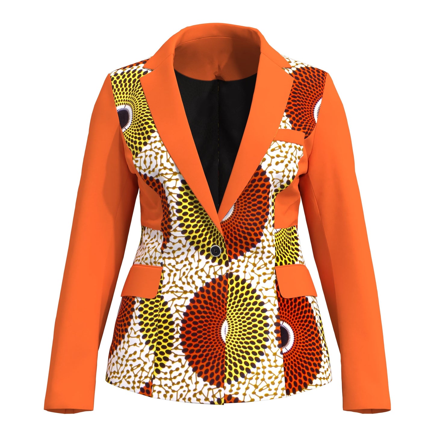 African Print Patchwork Slim Fit One Button Women Blazer Jacket