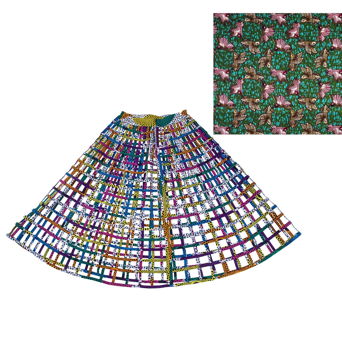 Ankara Grid Weave High-Waist Maxi Skirt
