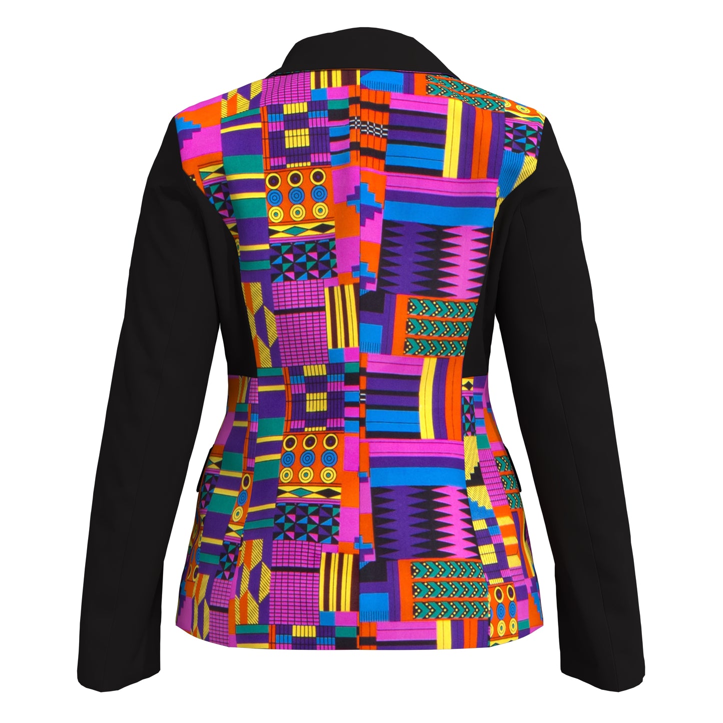 African Print Patchwork Slim Fit One Button Women Blazer Jacket