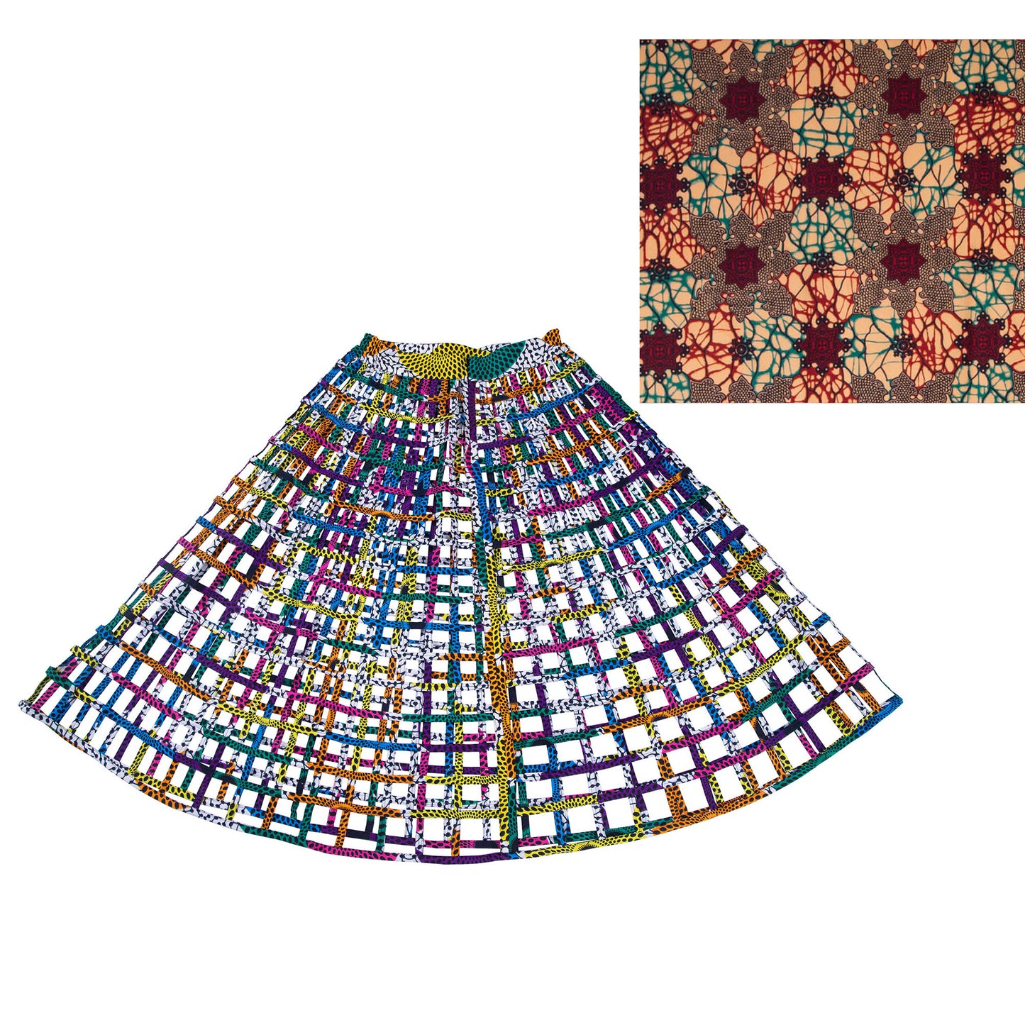 Ankara Grid Weave High-Waist Maxi Skirt