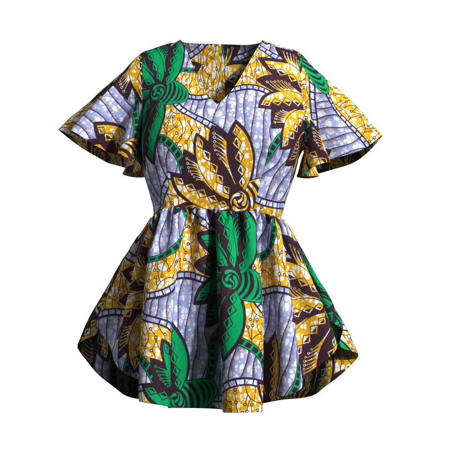 African Print V Neck Irregular Hem Fashion Women Peplum Top