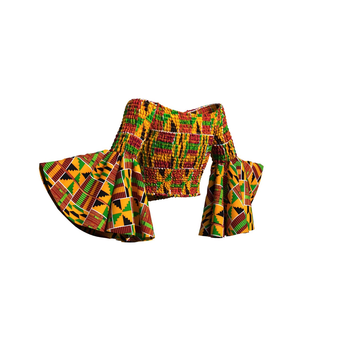 Artisanal Ankara Wax Print Smocked Flare Sleeve Blouse, Multiple Prints