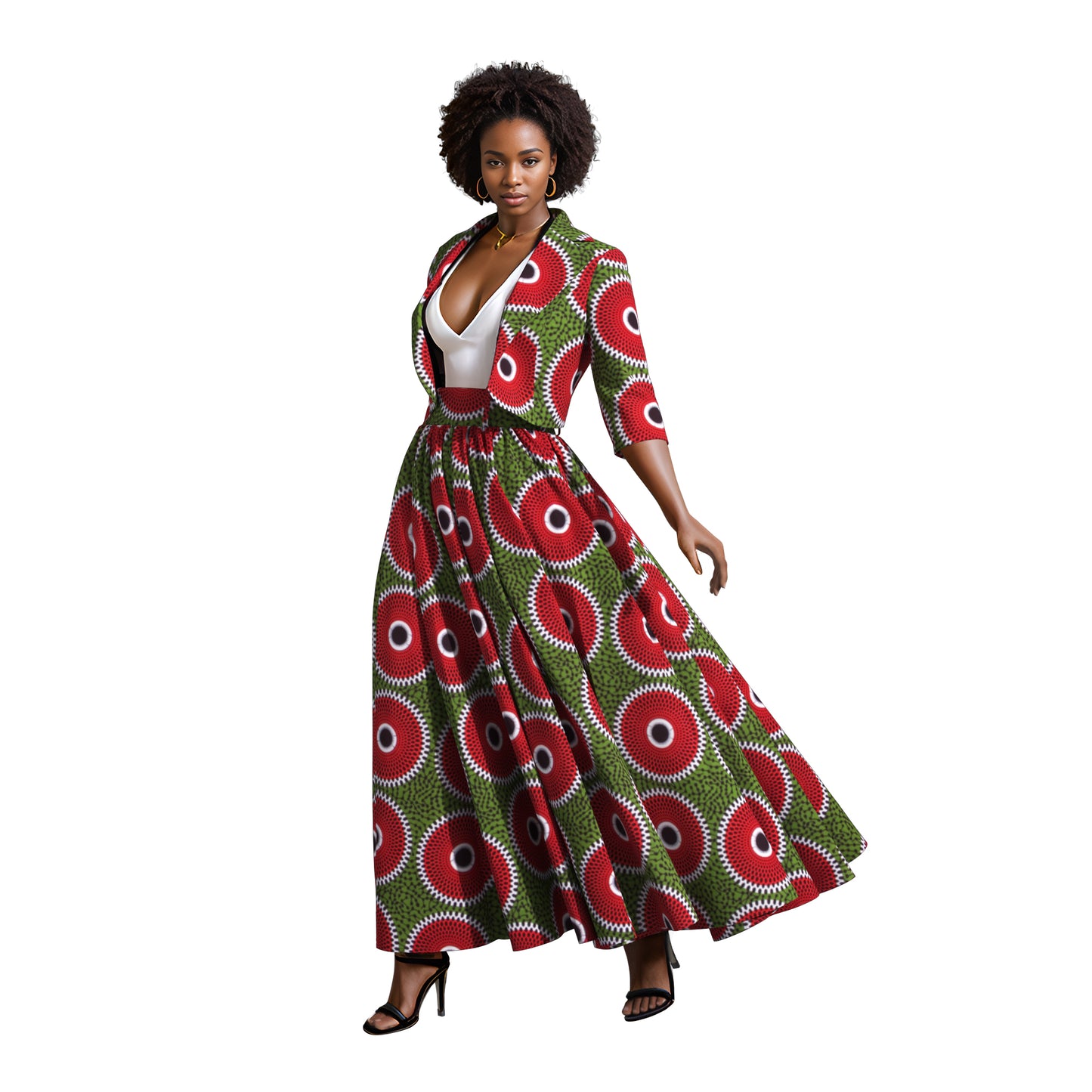 Ankara African Print Two-Piece Blazer & High Waist Maxi Skirt Set