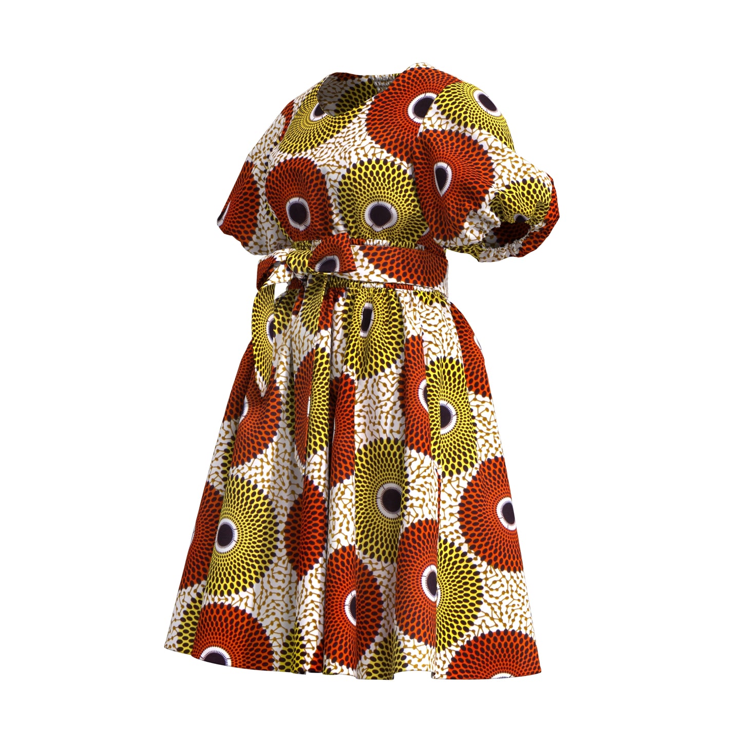 African Print Smocked Waist A-Line Midi Dress with Belt