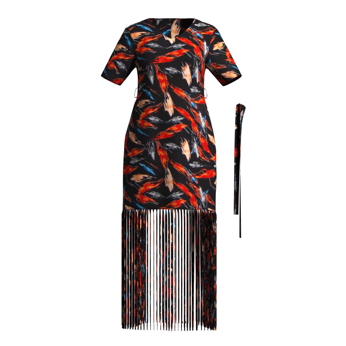 Bold Circular Ankara Print Fringe Hem Dress – Afrocentric Short Sleeve Midi Dress