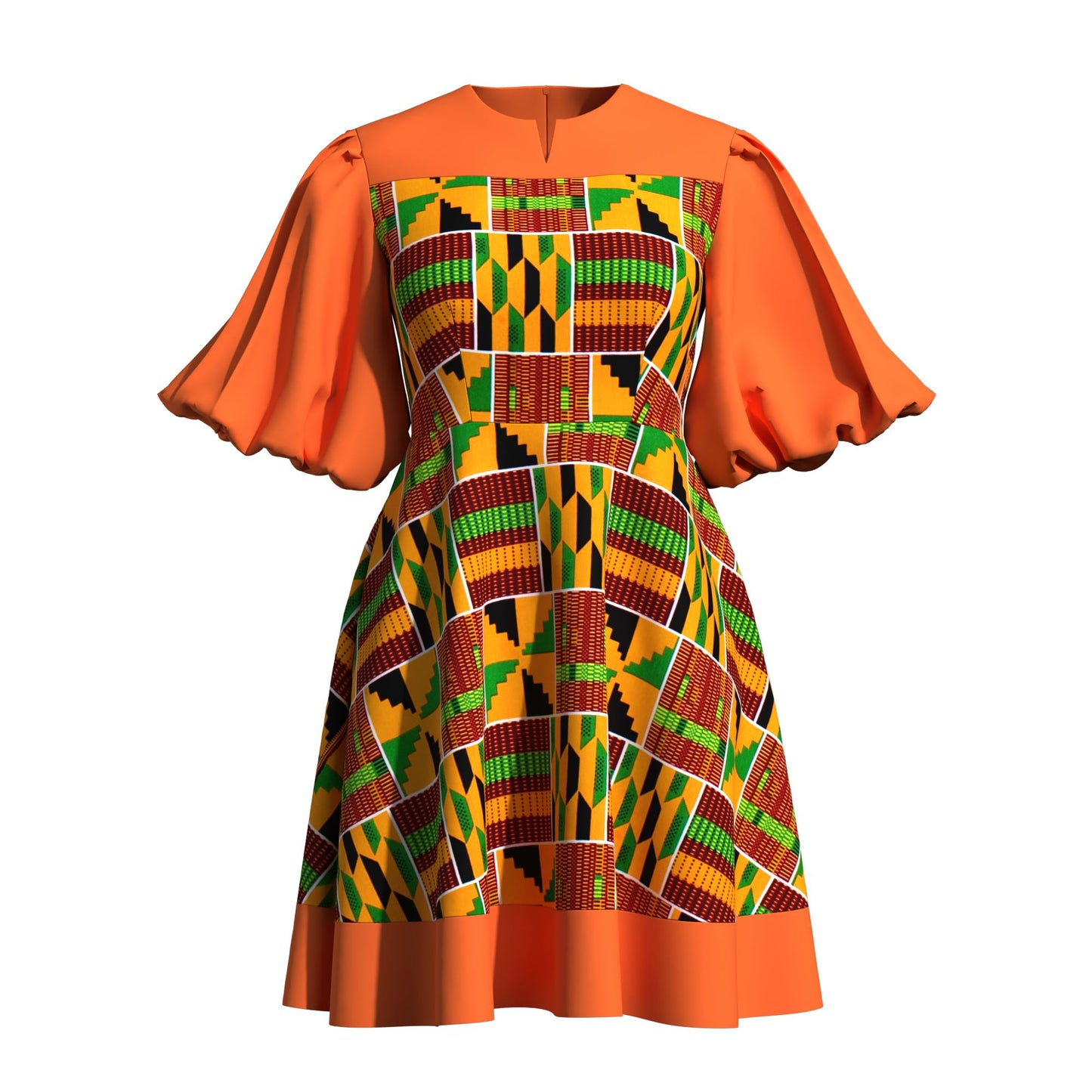 High Waist African Ankara Print Color Block Dress