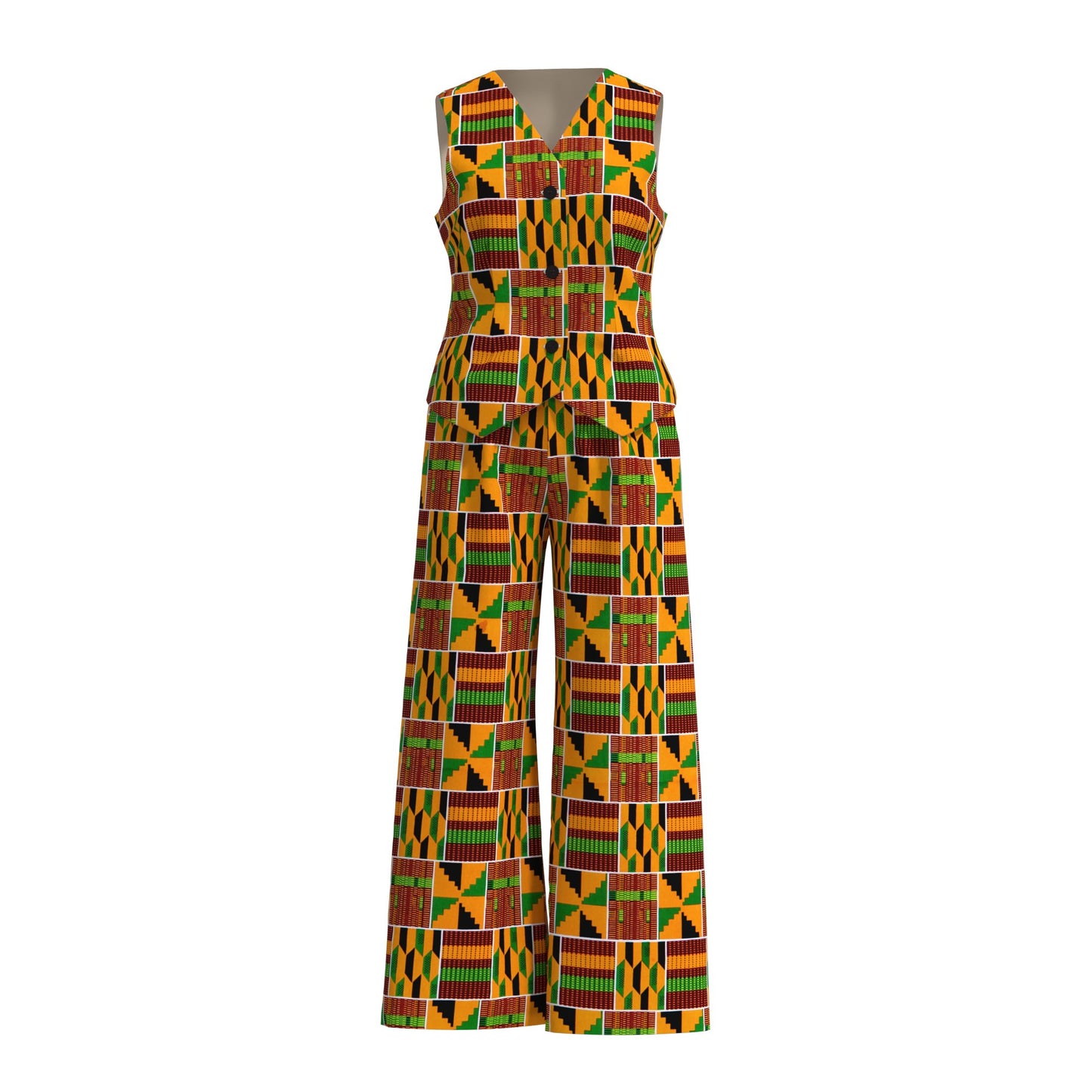 Ankara Print Sleeveless Vest & High Waist Pants Se