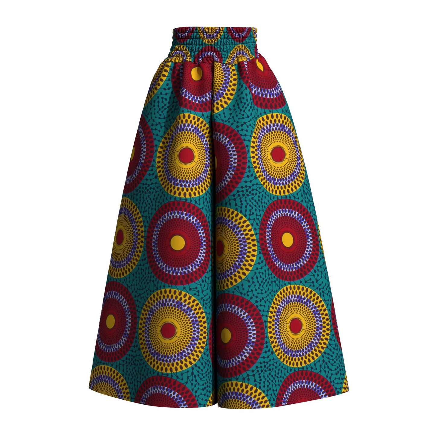 Vintage African Tribal Geometric Print Elastic High Waist Palazzo Pants, Flowy Loose Wide Leg Long Pants Slimming Figure Friendly