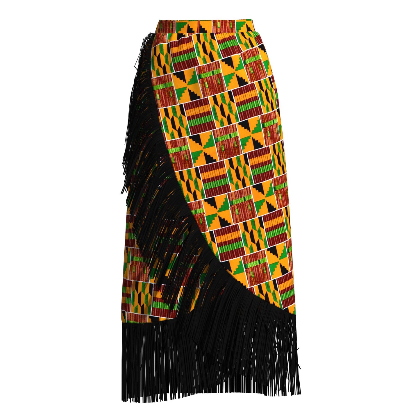 African Wax Print Fringe Wrap Skirt & Shawl