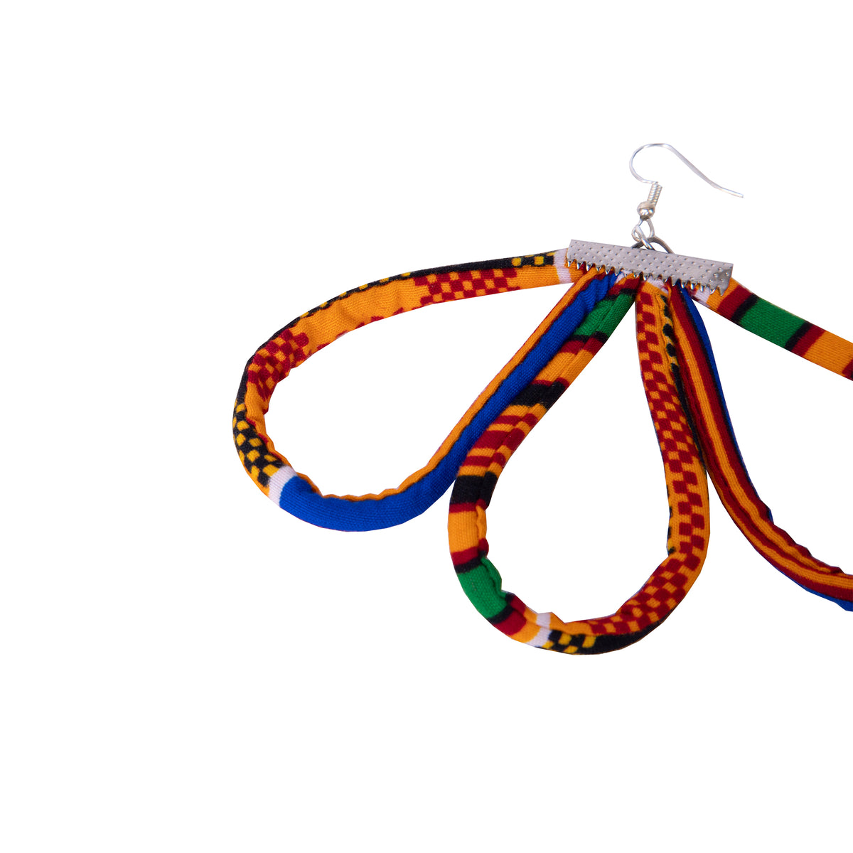 Women Handcrafted Kente Loop Drop Earrings, Colorful African Statement Accessories