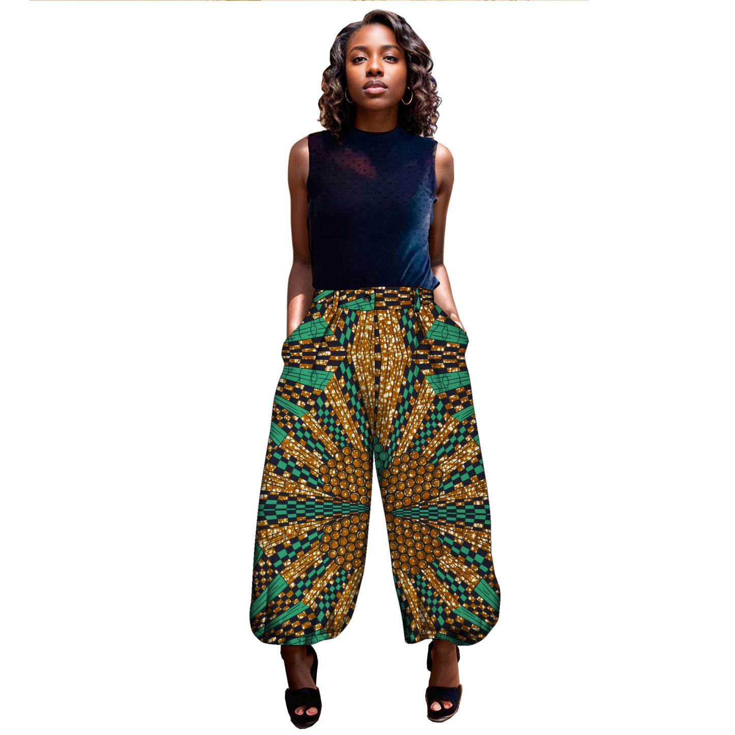 Authentic Kente Print High-Waist Jogger Pants – Vibrant African Wax Print Trousers for Afrocentric Fashion