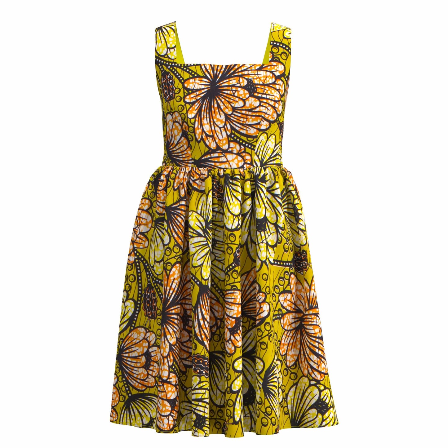 African Print Square Neck Sleeveless A-Line Midi Dress