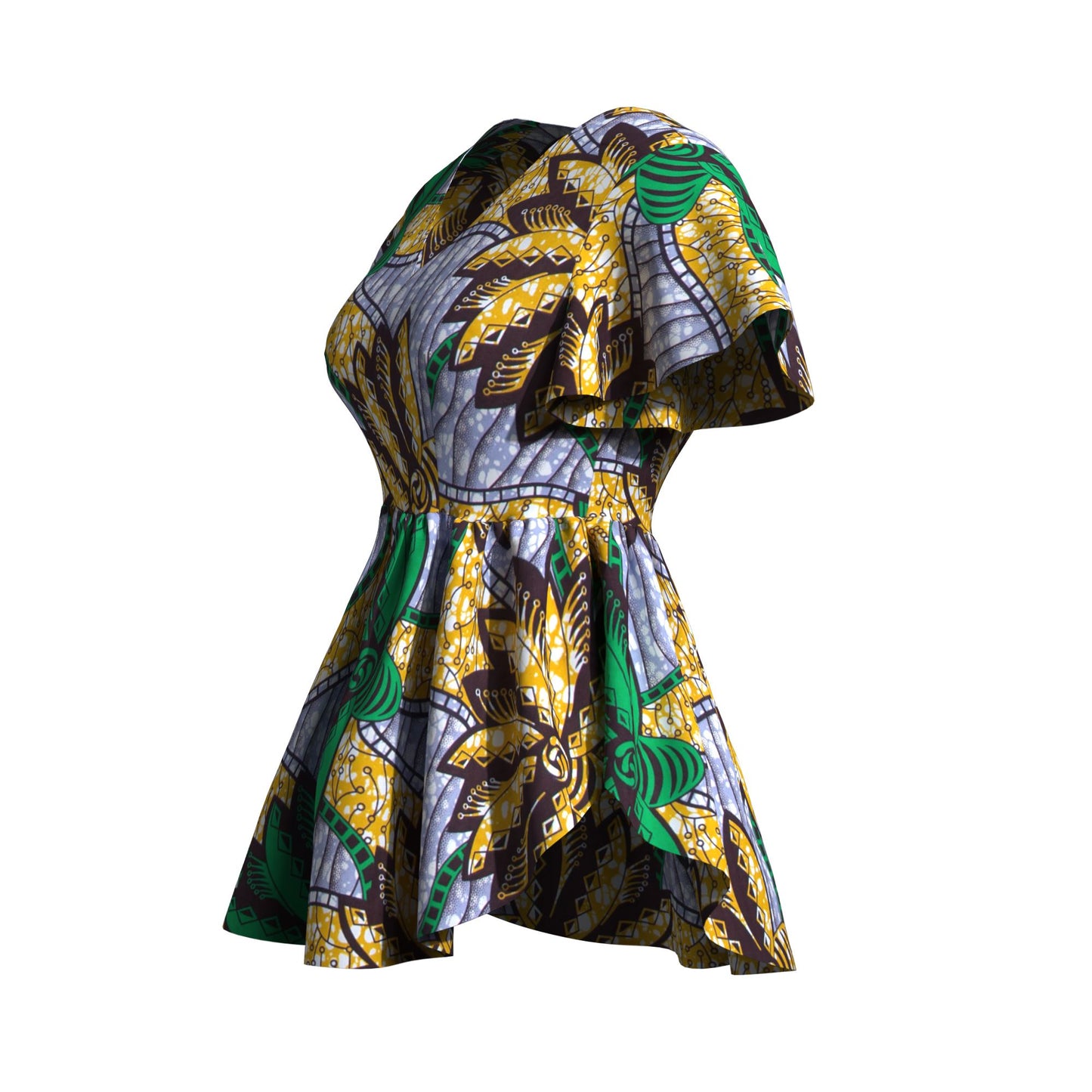 African Print V Neck Irregular Hem Fashion Women Peplum Top