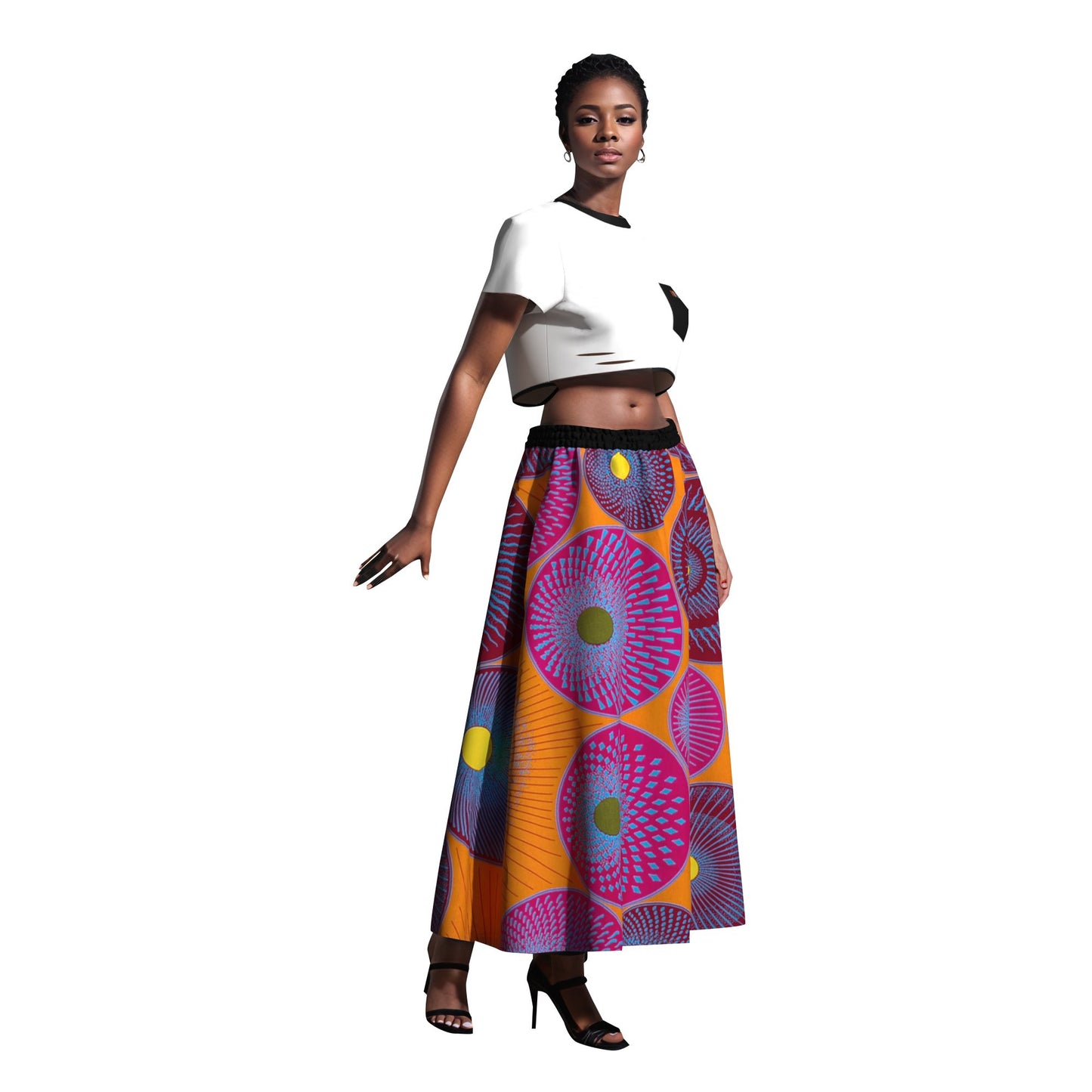African Classic Print Comfort Elastic Waist Long Skirt