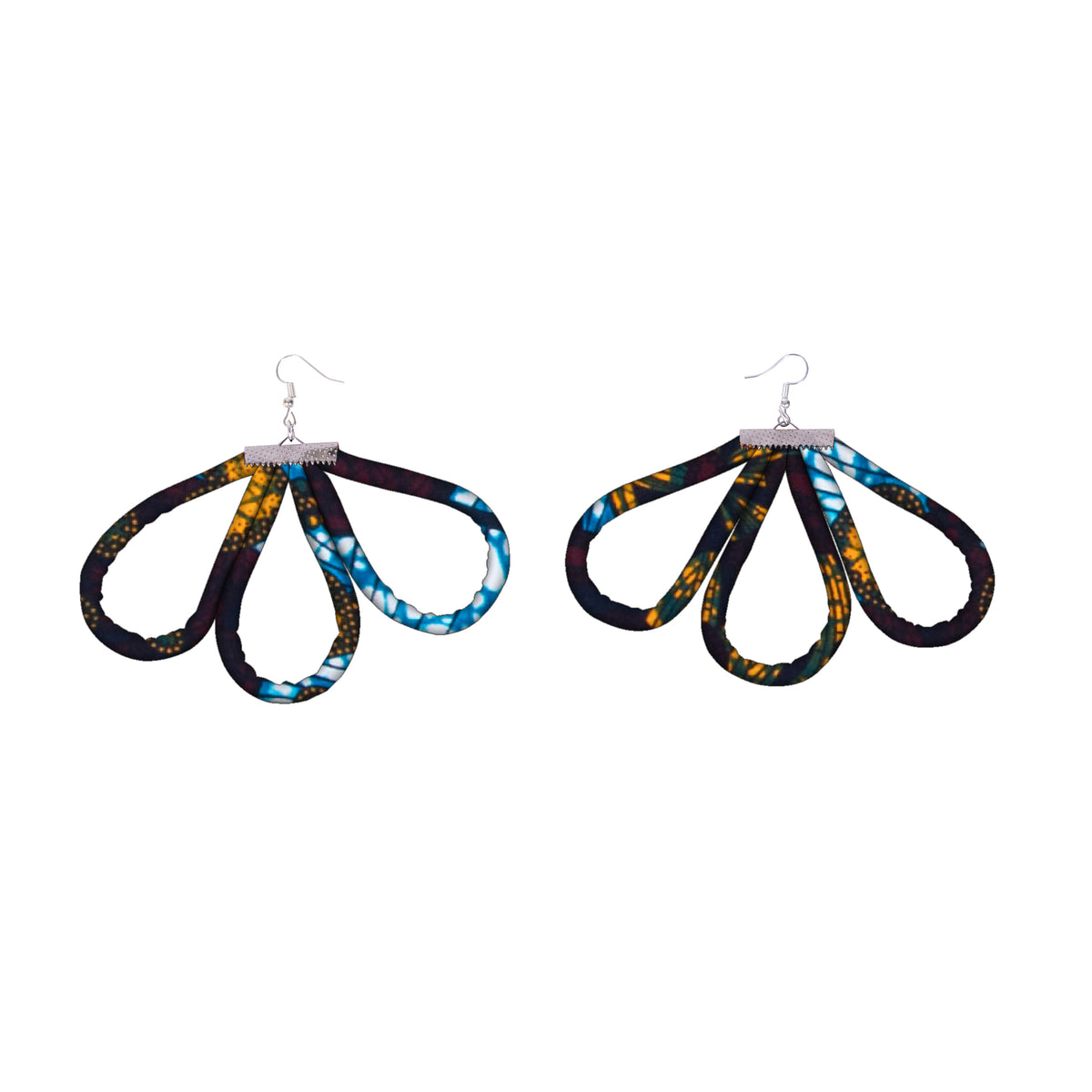 Women Handcrafted Kente Loop Drop Earrings, Colorful African Statement Accessories