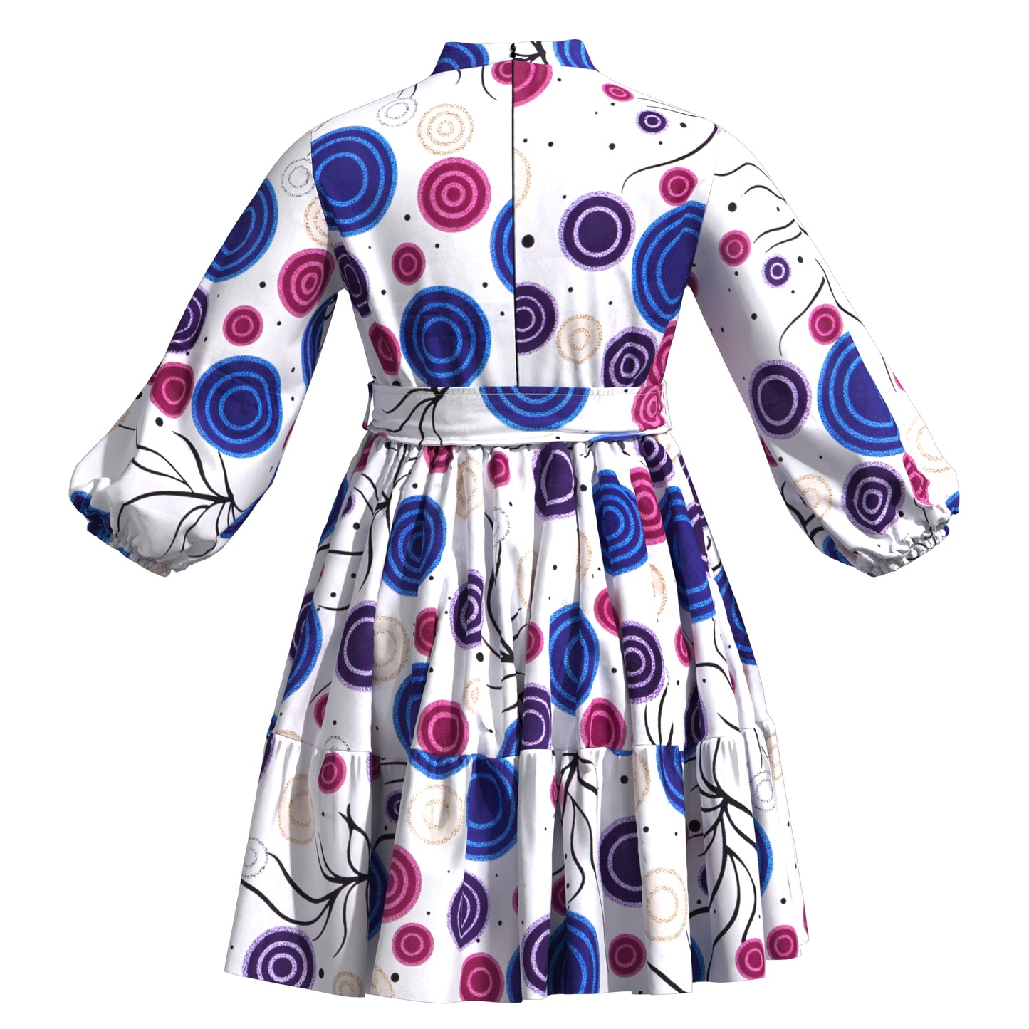 African Print Versatile Belted Stand Collar Casual Dress