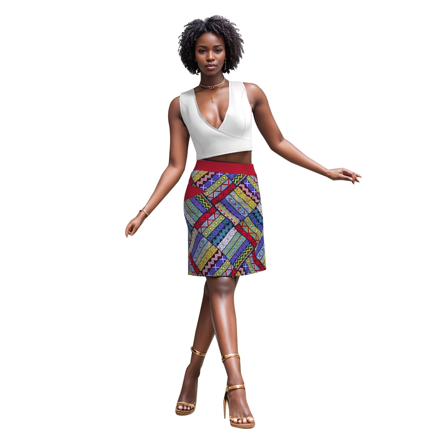 African Women Traditional African Floral Wax Print Slim Fitting Midi Skirt