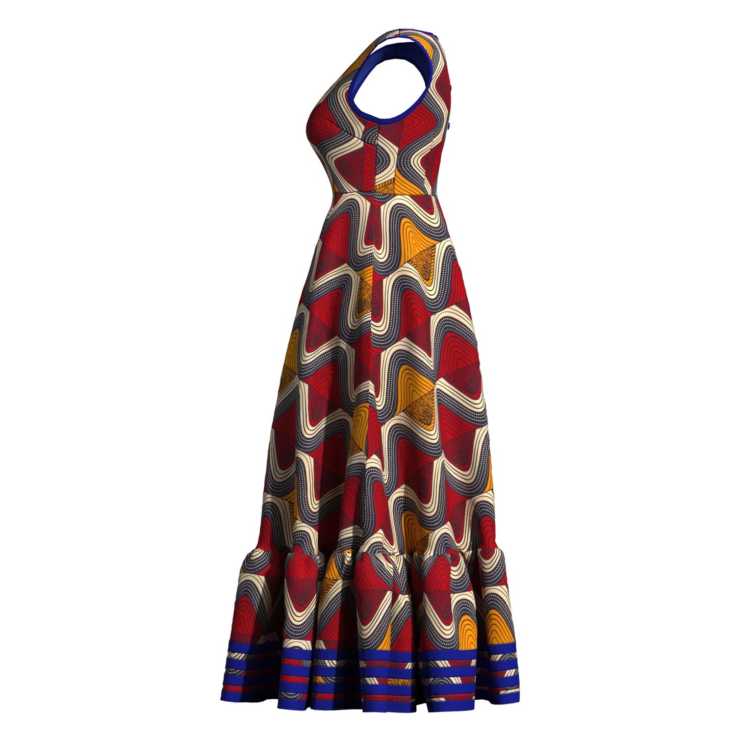 African Women All Over Culture Print Sleeveless Maxi Dress Hollow Back Decorative Buttons Casual Party Dress