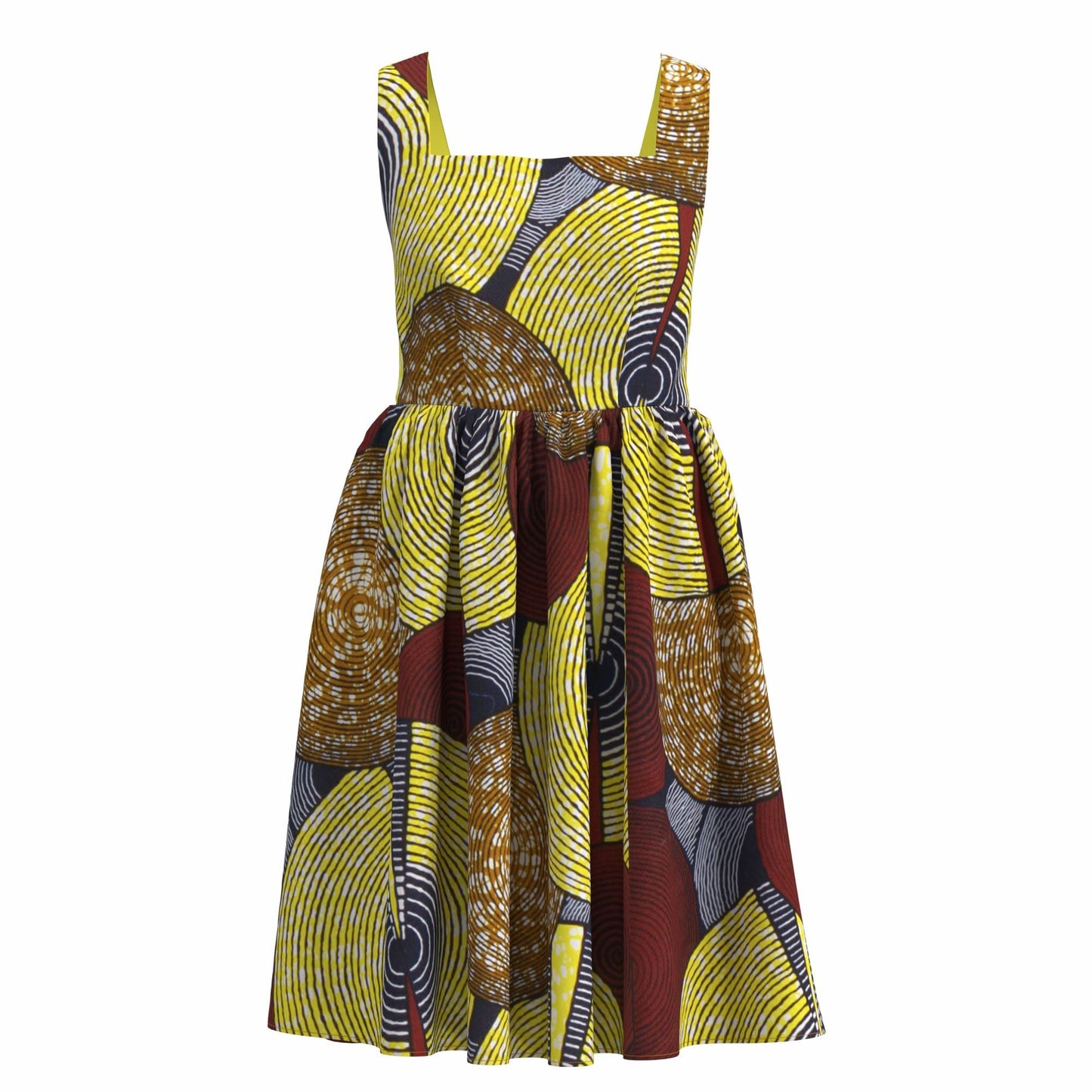 African Print Square Neck Sleeveless A-Line Midi Dress