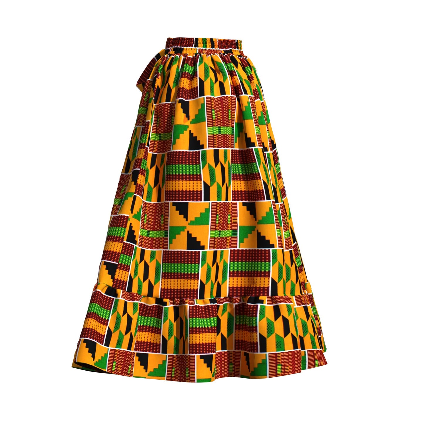 Traditional African Print Flowy Skirt with Coordinating Headwrap