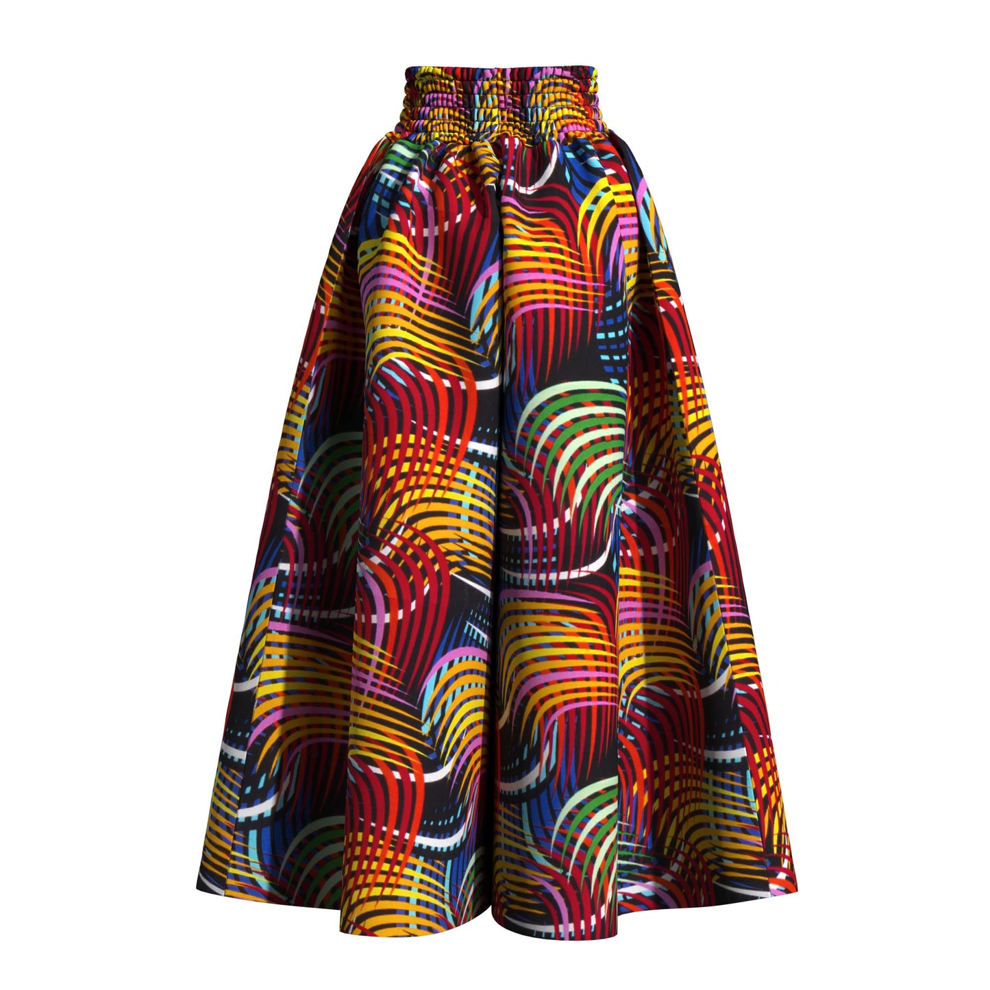 Vintage African Tribal Geometric Print Elastic High Waist Palazzo Pants, Flowy Loose Wide Leg Long Pants Slimming Figure Friendly