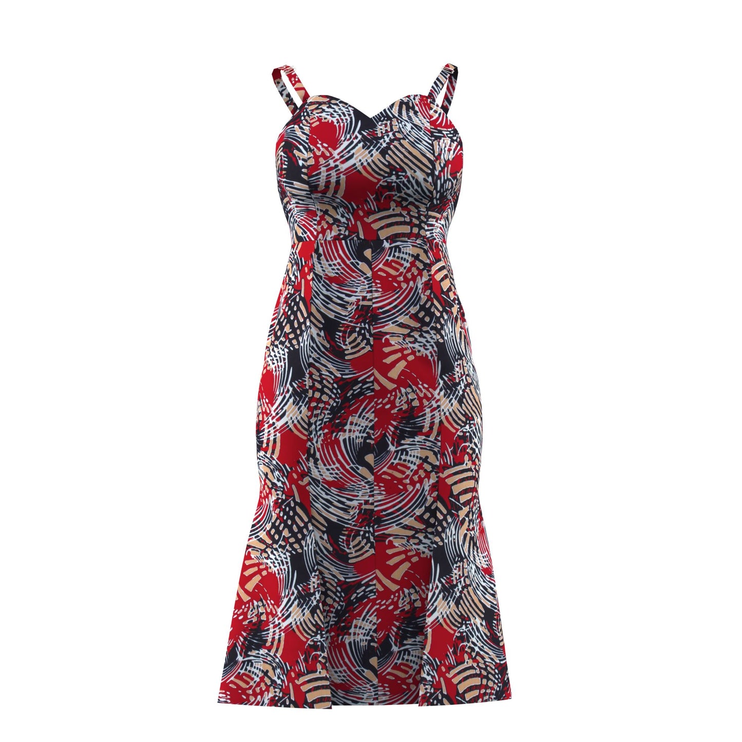 Ankara Print Sweetheart Neck Bodycon Midi Dress with Slit