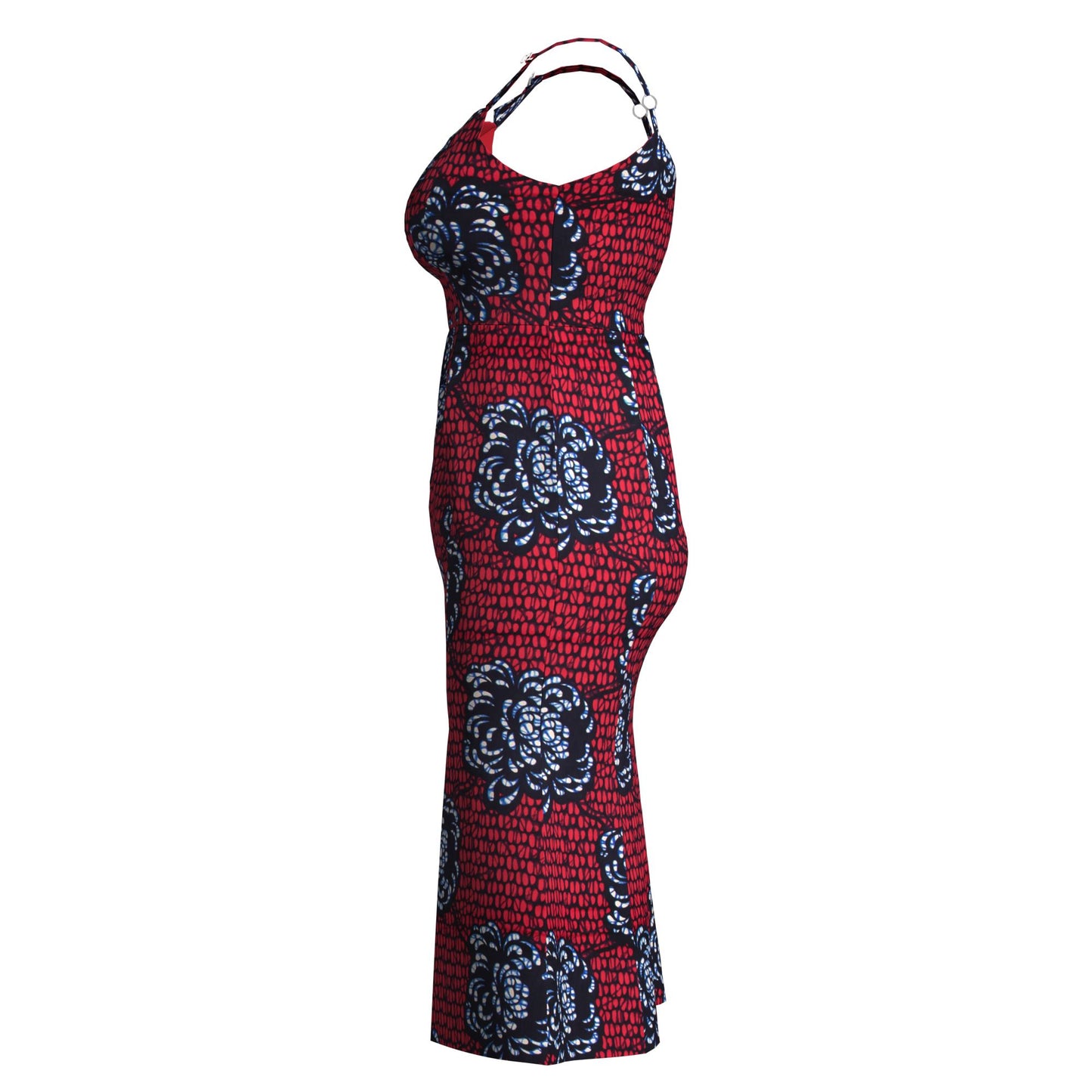 Ankara Print Sweetheart Neck Bodycon Midi Dress with Slit