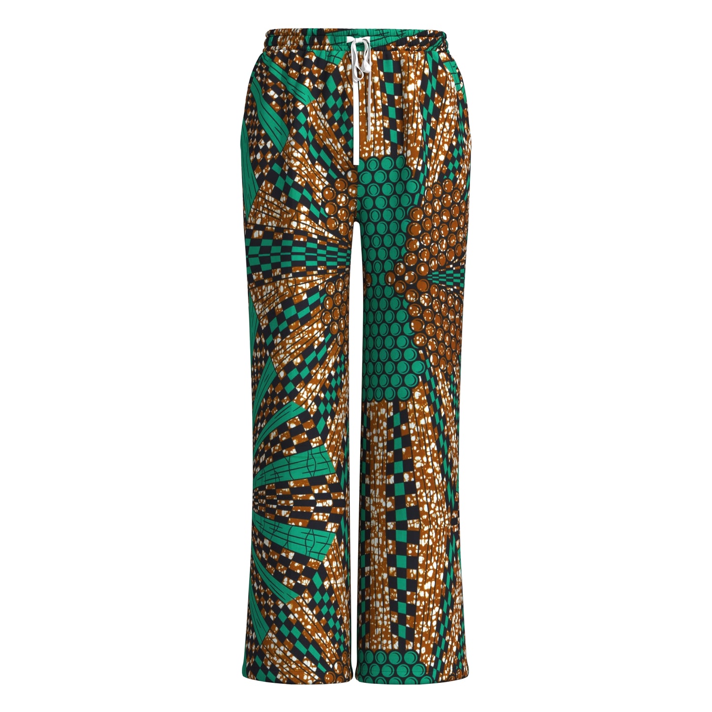 African Print Drawstring Waist Wide Leg Pants